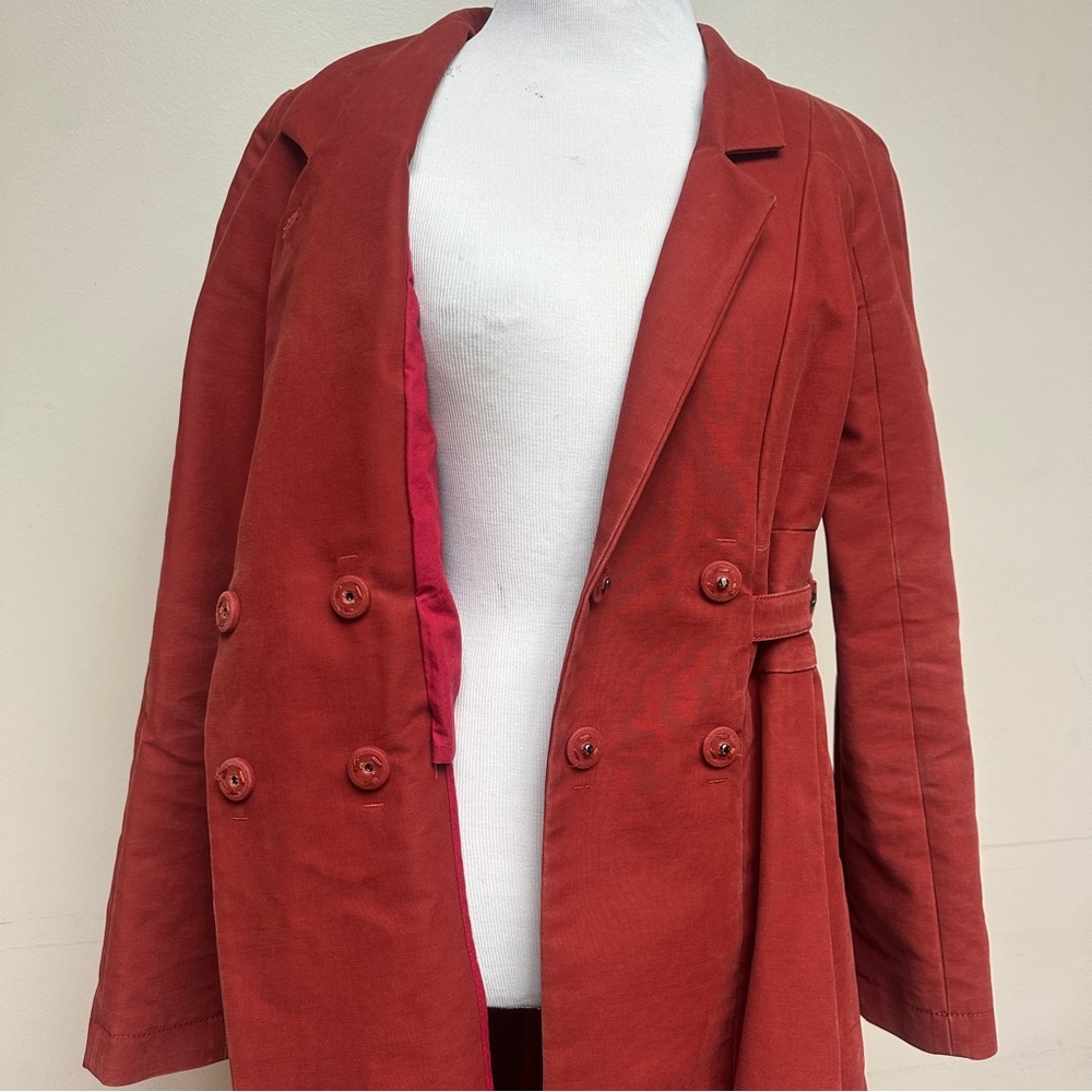 See by Chloé Coat Cotton Belted Rust Red Size 2 - Picture 9 of 17